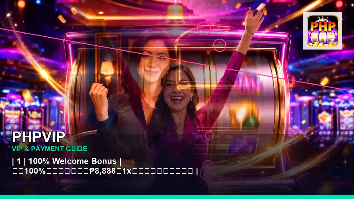 PHPVIP neon jackpot slot games featuring an adult Filipina casino host with a centered composition