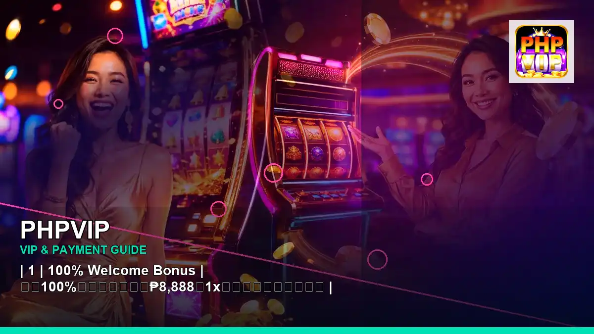 PHPVIP neon jackpot slot games featuring an adult Filipina casino host with a left close-up composition